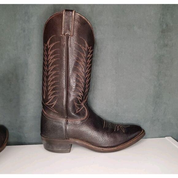 Vintage Justin 1195 Full Chocolate Glazed Pig Western Cowboy Boots US Men's 9 D - Picture 6 of 14